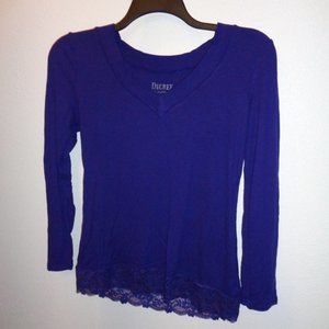 DECREE V-Neck Ribbed Top w/Lace XL Long Sleeve